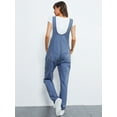 thumbnail image 2 of Womens Distressed Denim Overalls with Tapered Leg and Pockets,Indigo,Medium, 2 of 7