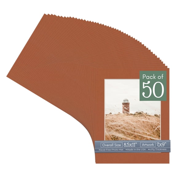 Terra-cotta Red Picture Frame Mat for 8.5x11 Frames - Fits 7x9 Photos - 50 Mats