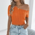 thumbnail image 2 of UYISJ Women's Off One Shoulder Knit Sweater Summer Short Sleeve Crop Tops Casual Stretch Knit Sweater Trendy Going Out Tops S, 2 of 8