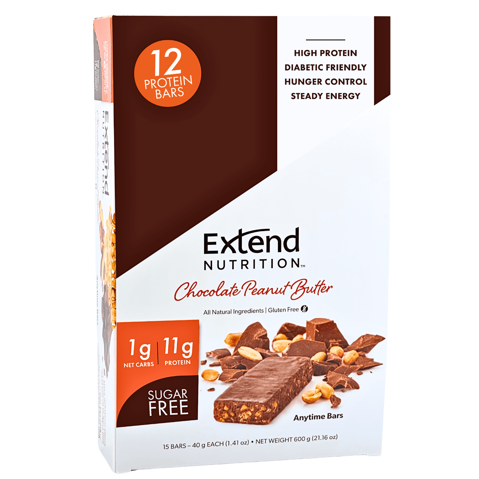 Extend Diabetic Protein Bars, Sugar Free Snacks, Low Carb, Keto, Chocolate Peanut Butter, 12 Ct