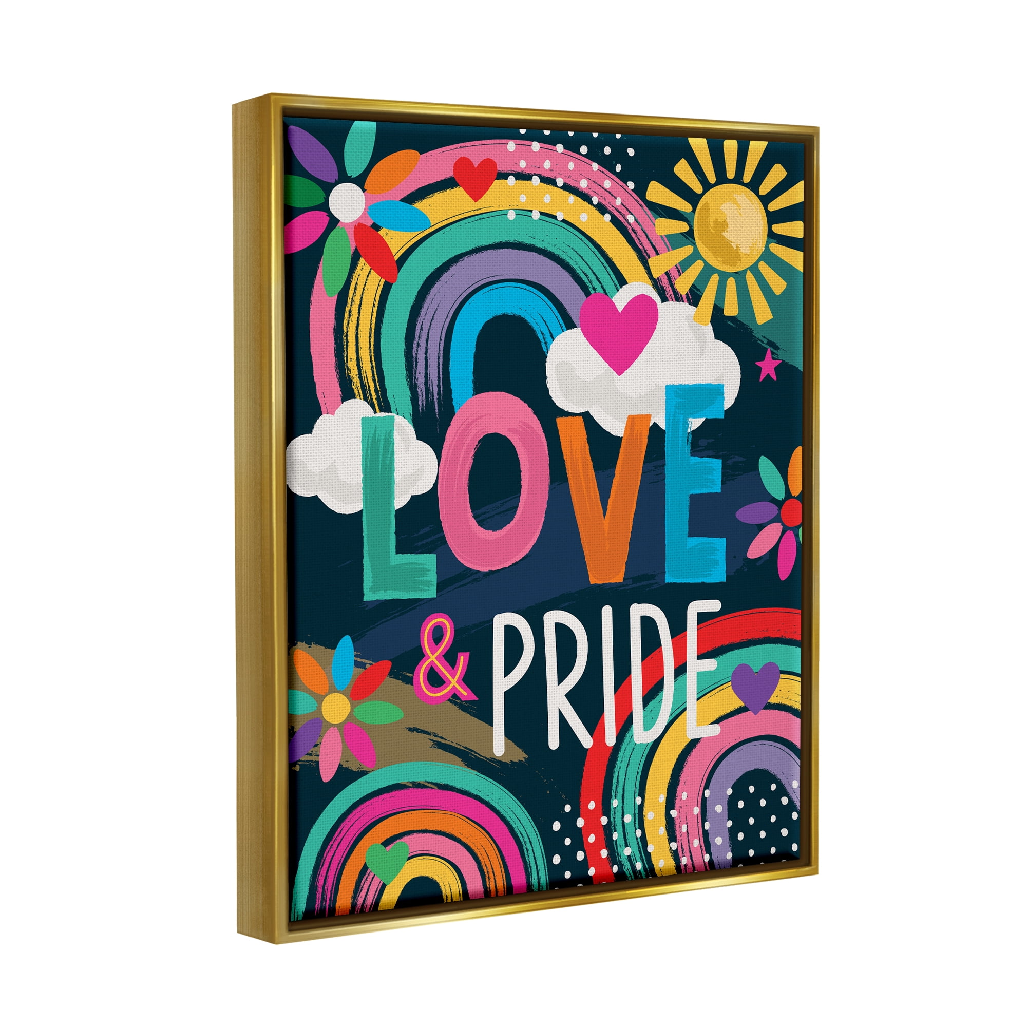 Stupell Industries Love & Pride LGBTQ Floral Rainbows Holiday Painting Gold Floater Framed Art Print Wall Art