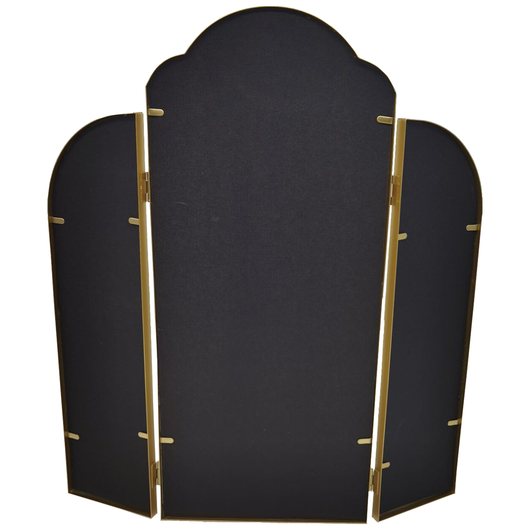 Beautiful Trifold Adjustable Vanity Mirror by Drew Barrymore, 3-Way Arched Gold Frame, Large Gold Bathroom Vanity Wall Mirror for Dresser, Bedroom, Entryway, and Living Room Decor