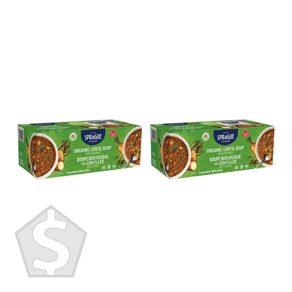 Sprague Organic Lentil Soup with Vegetables, 8 × 398 mL (Pack of 2), 16 Cans Total
