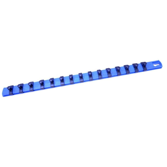 MLTOOLS® Twist Lock 18-inch Blue Socket Rail Socket organizer with 15 of 3/8" Drive Socket Clips - Made in USA