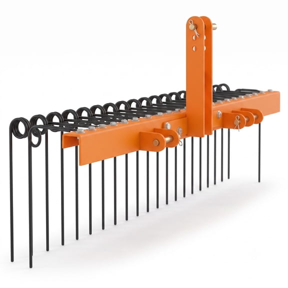 Biotree 60 Inch Pine Straw Rake Tow Behind Landscape Rake with 26 Metal Coil Tines, 3-Level Adjustable Dethatcher for Lawn Yard Farm ATV Tractor, Orange