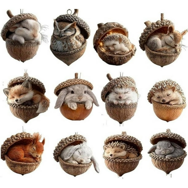 El Ornamento La Bellota Del Animal Fijó Acrílico Plano 2D 12pcs para Casera