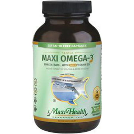 Maxi Health Triple Maxi oméga-3 Concentré d'huile de poisson avec de la vitamine D3 2000 UI + 10 gratuit - 100 MaxiGe