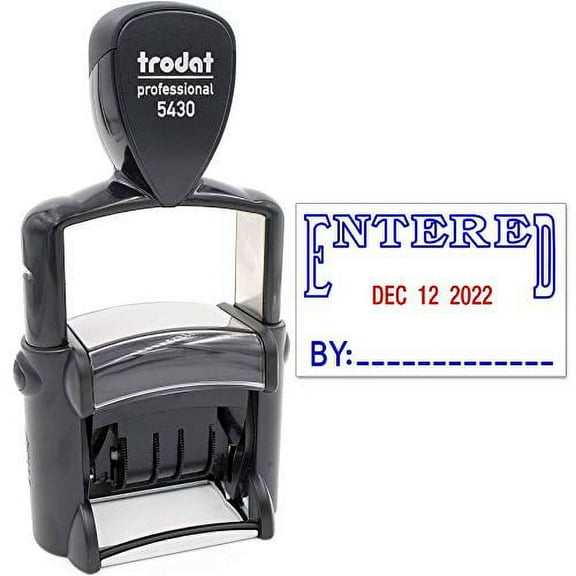 Trodat 5430 Professional Self-Inking Date Stamp with Entered - Blue/Red 2 Color Ink