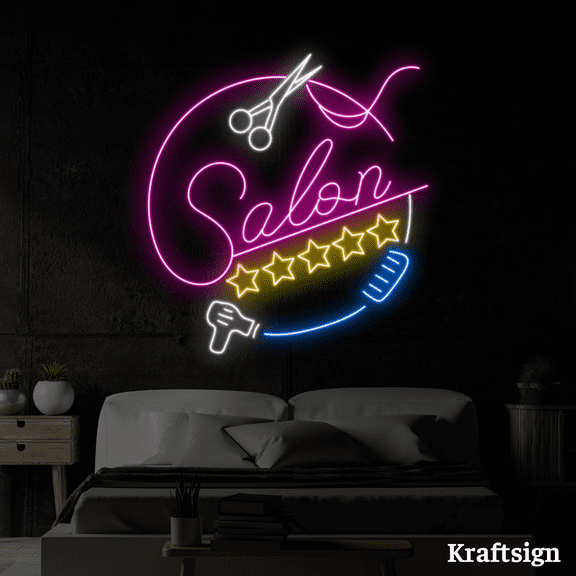Craftnamesign Hair Salon Neon Sign, Haircut LED Sign, Salon Beauty Decor