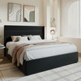 thumbnail image 4 of Amolife Queen Size Bed Frame, Velvet Lift Up Storage Platform Bed with Upholstered Panel Wingback Headboard, Black, 4 of 13