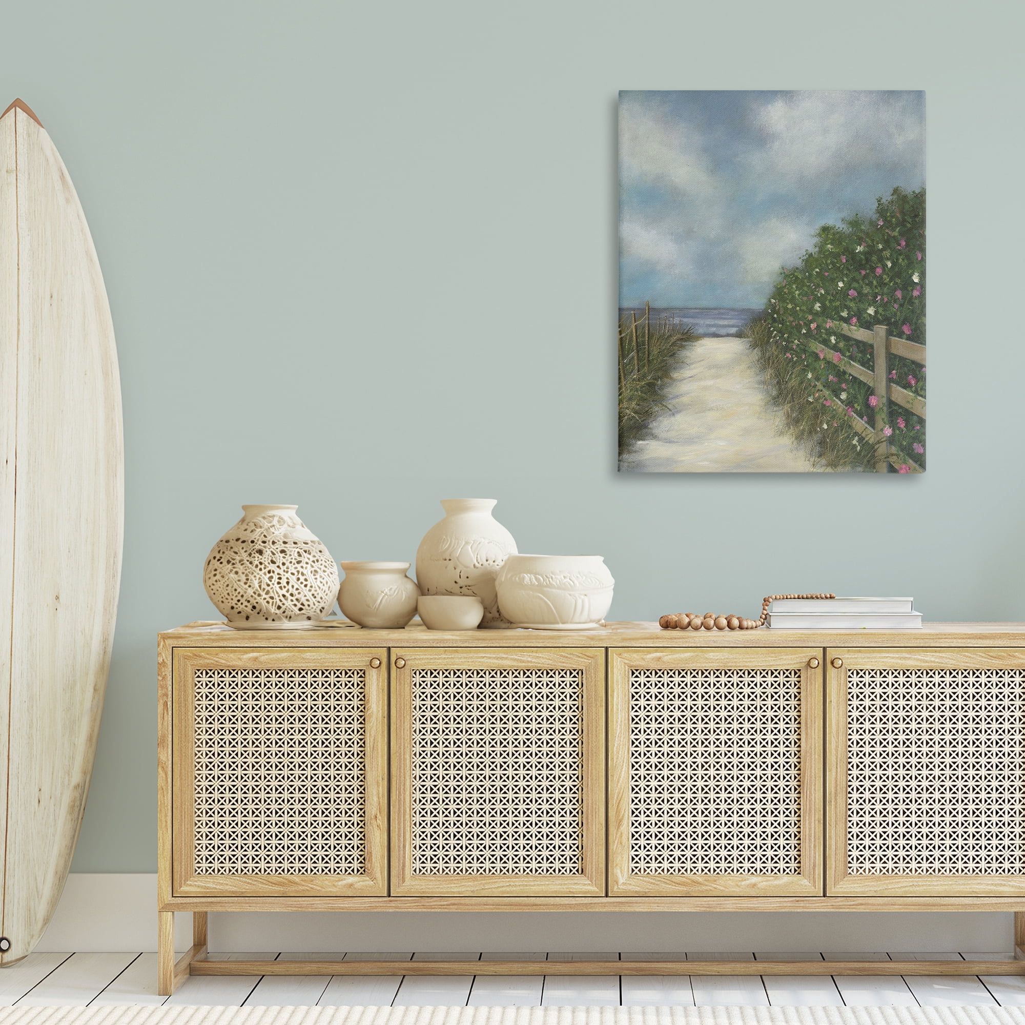 Stupell Industries Floral Lined Beach Path Landscape Painting Gallery Wrapped Canvas Art Print Wall Art, 30 x 40