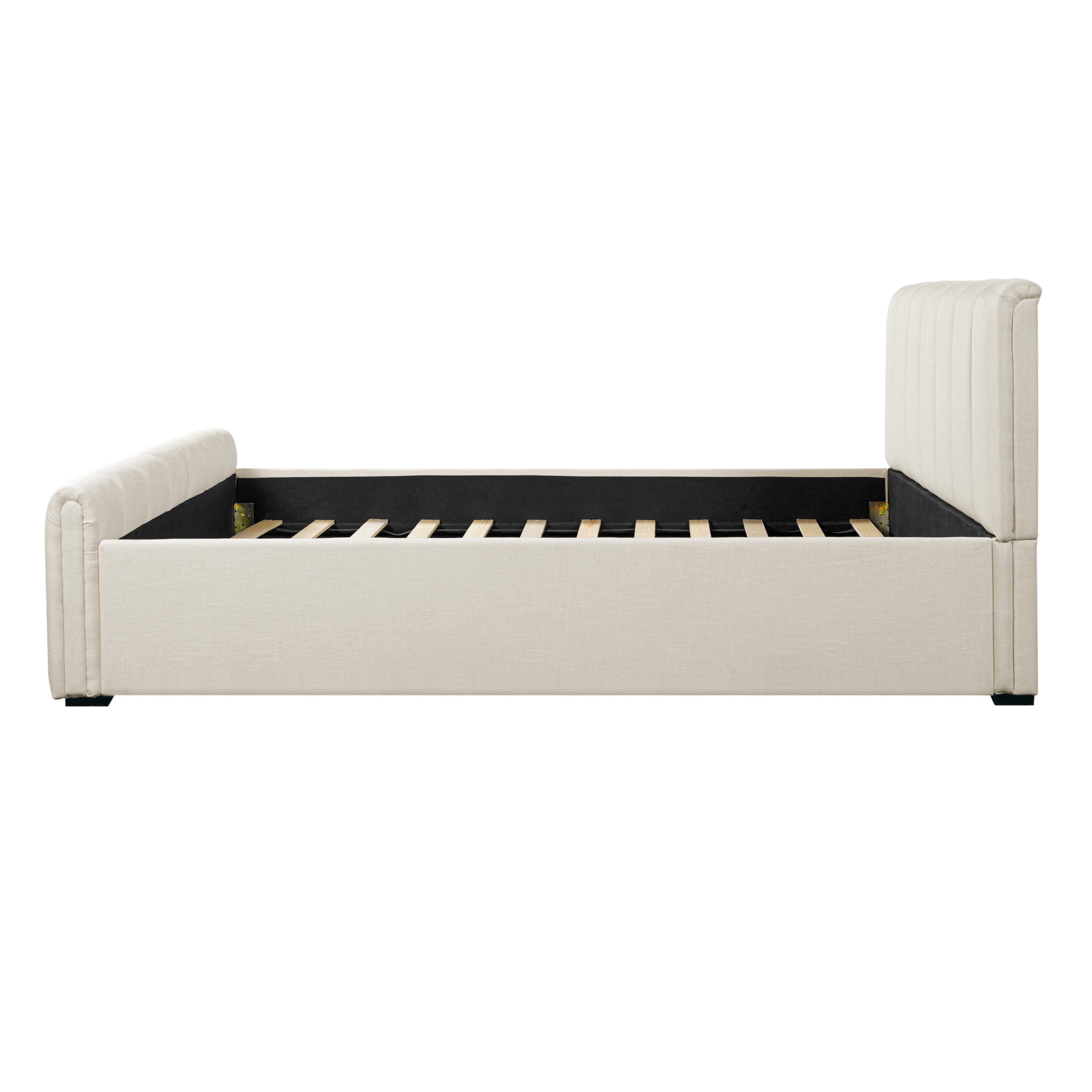 Christopher Knight Home Queen Size Upholstered Bed Frame with Linen Fabric Thick Headboard, Beige