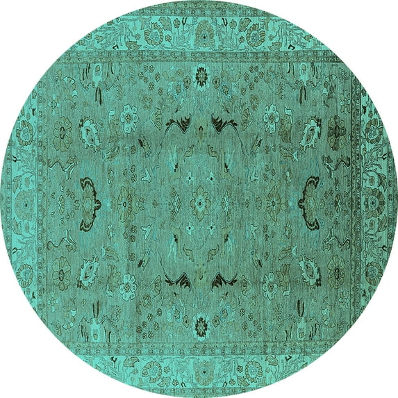 Ahgly Company Indoor Round Oriental Turquoise Blue Traditional Area Rugs, 4' Round