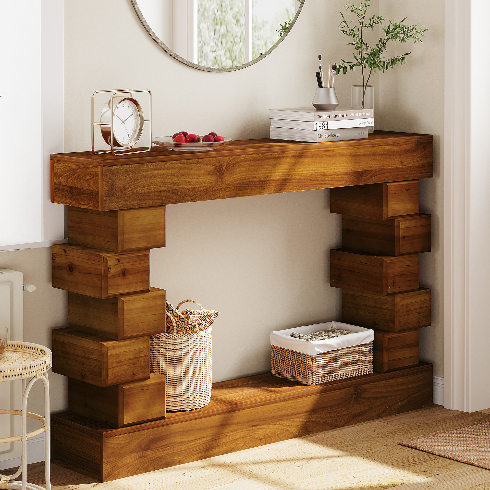 MDQMD Farmhouse Console Table with Irregular Design,Mid Century Modern Console Table for Entryway,Wooden Entryway Table for Living Room,Hallway