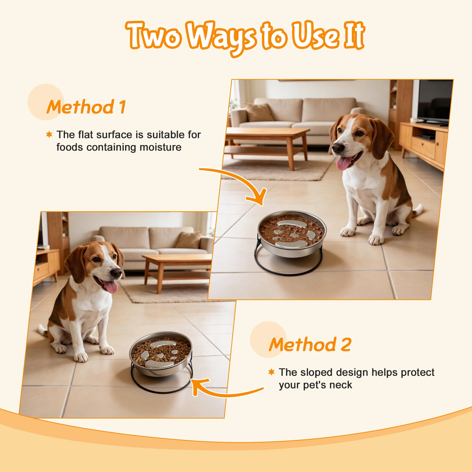 Unique Bargains Elevated Dog Bowl Stand Stainless Steel Slow Feeder Dog Bowl with Non-Slip Base Slow Down Eating for Dogs Silver Tone 1 Set [Dog Face Pattern]