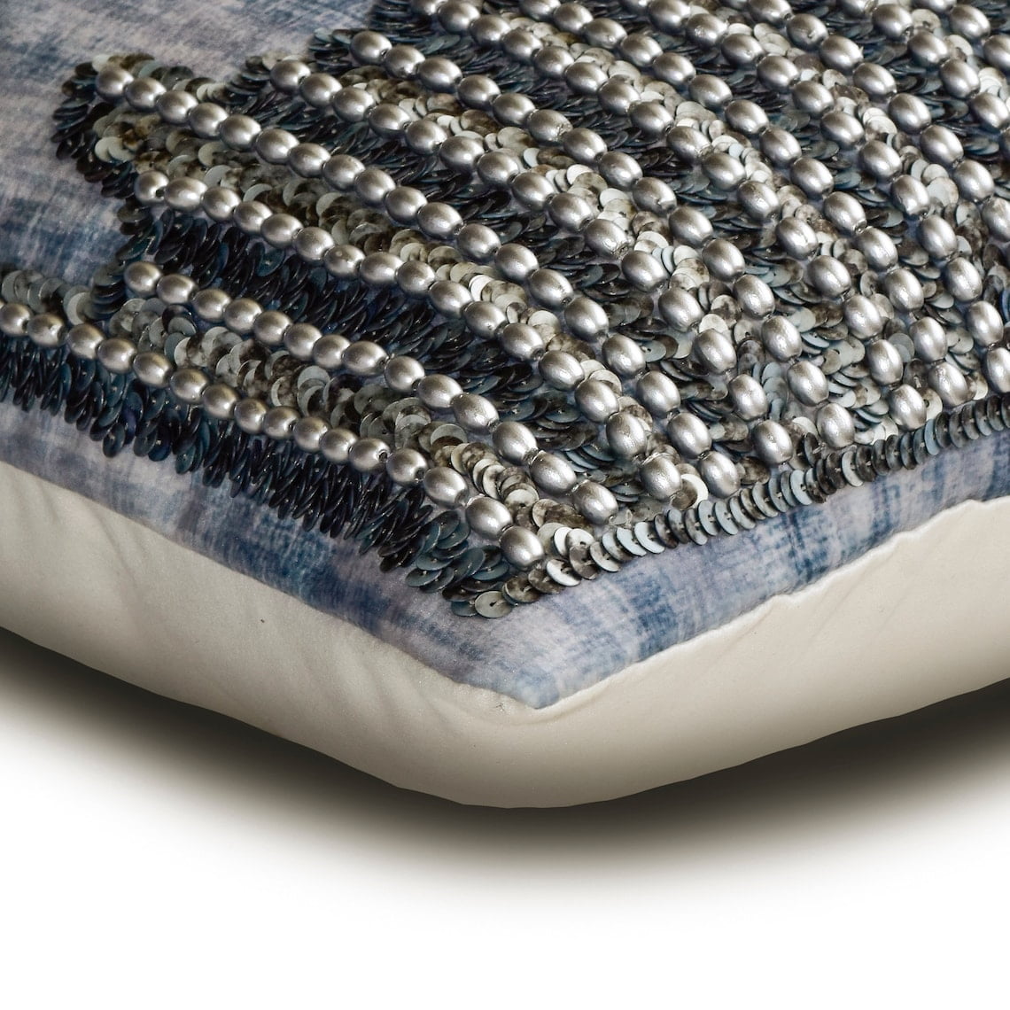 The HomeCentric Decorative Blue 12"x22" (30x55 cm) Lumbar Pillow Cover, Suede Beaded & Sequins & Foil & Grudge Oblong Pillow, Abstract Pattern Modern Style - Brushed Silver