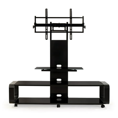 TransDeco Curved Wood TV Stand/Cart with Universal Mounting System for 35 to 85 inch TV, Black