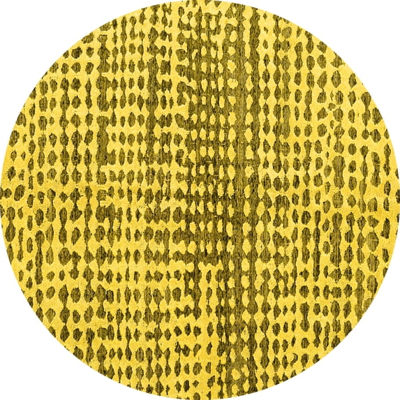 Ahgly Company Machine Washable Indoor Round Solid Yellow Modern Area Rugs, 8' Round