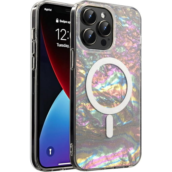 Magnetic Case for iPhone 14 Pro Max Case [Compatible with Magsafe] [8FT Drop Protection] Pearl Bling Shockproof Bumper Soft Silicone Cover for iPhone 14 Pro Max 6.7" (Iridescent)