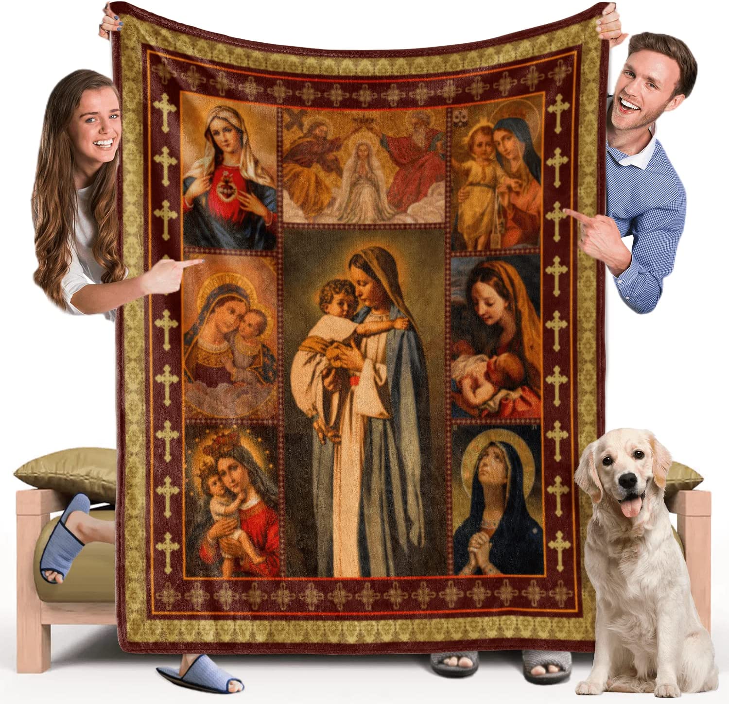 Christian Gifts for Women, Virgin Mary Blanket Fleece Soft Cozy Throw