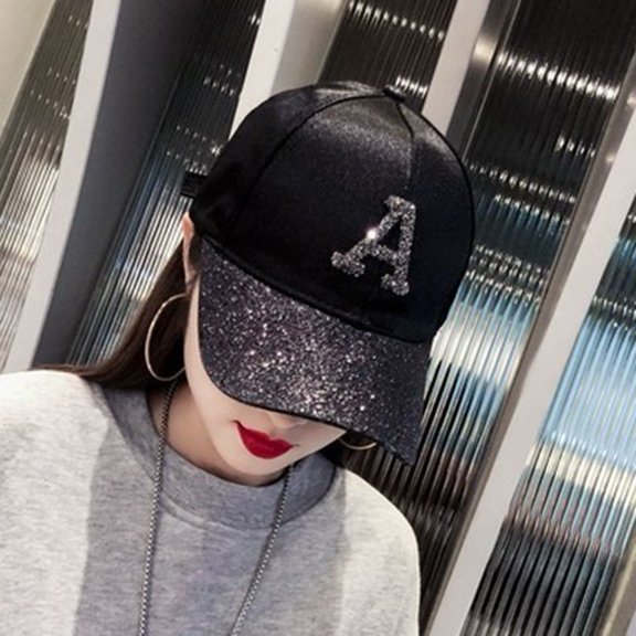 ruhuadgb Women Hat Shiny Rhinestone Sun Protection Adjustable Stable Brim Ponytail Hole Peaked Hat Headwear