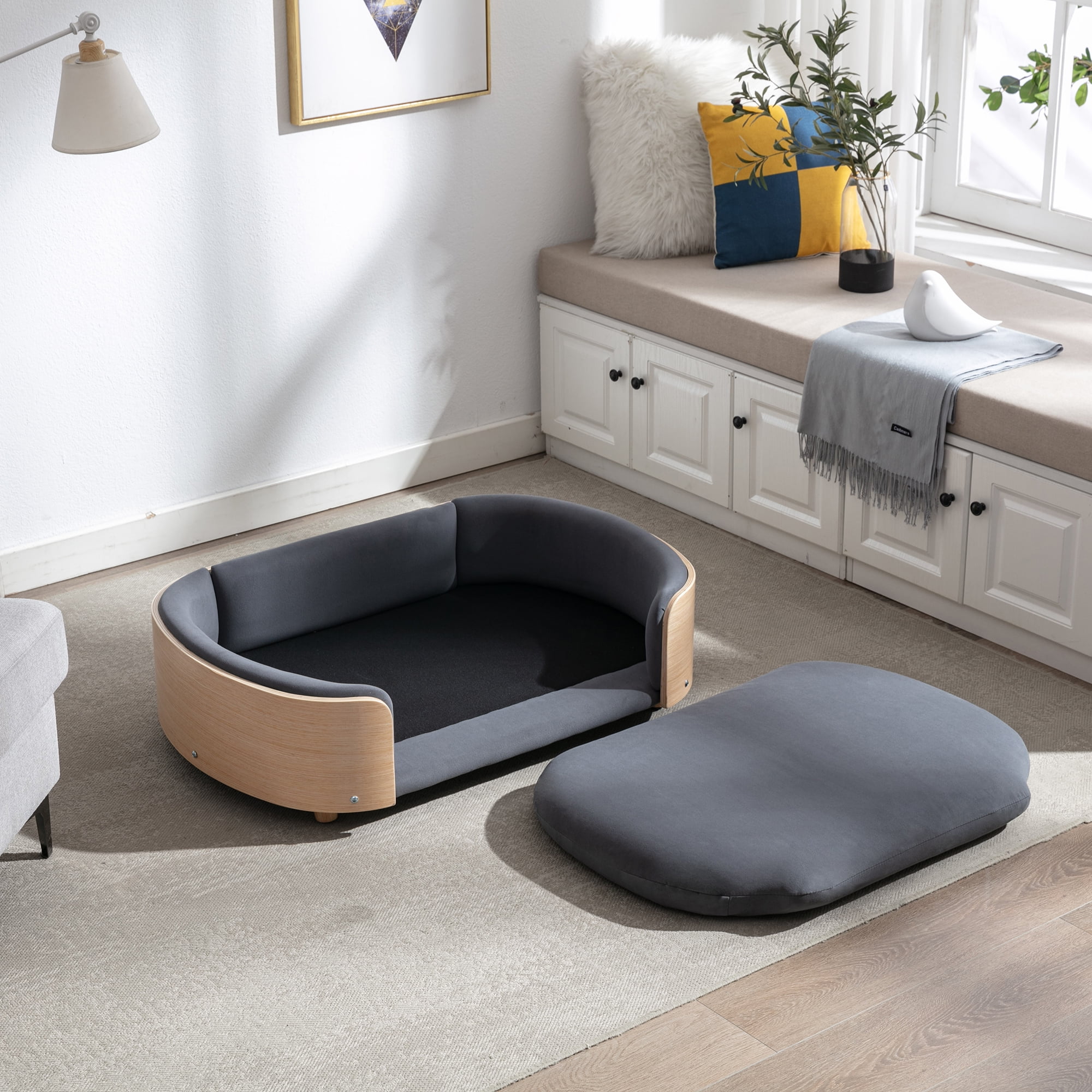 Pefilos 38" Pet Sofa Dog Bed for Medium Dogs with Wood Legs and Bent Back, Cat Sofa Bed for Indoor Cats, Pet Snuggle Couch Furniture, Light Gray Pefilos 38" Pet Sofa Dog Bed for Medium Dogs with Wood Legs and Bent Back, Cat Sofa Bed for Indoor Cats, Pet Snuggle Couch Furniture, Light Gray