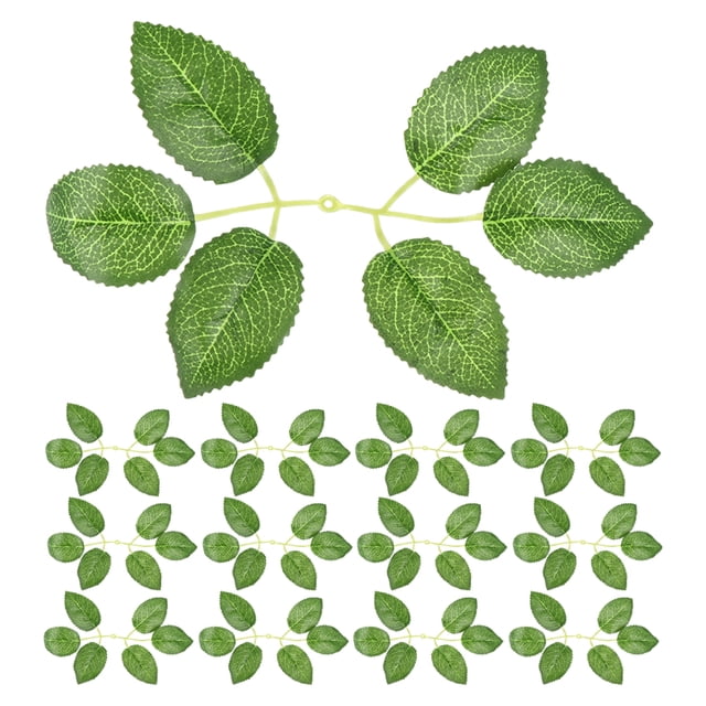 40 hojas de rosas artificiales de seda, hojas verdes falsas para manualidades, decoración de tartas de boda, arreglos florales, decoración para el hogar y fiestas, color verde