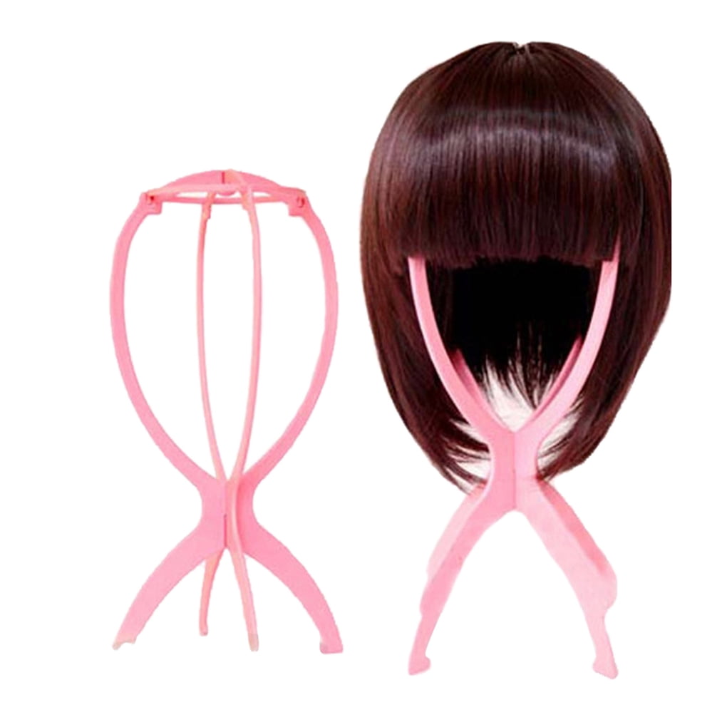 Pink Plastic Wig Stand Folding Hair 