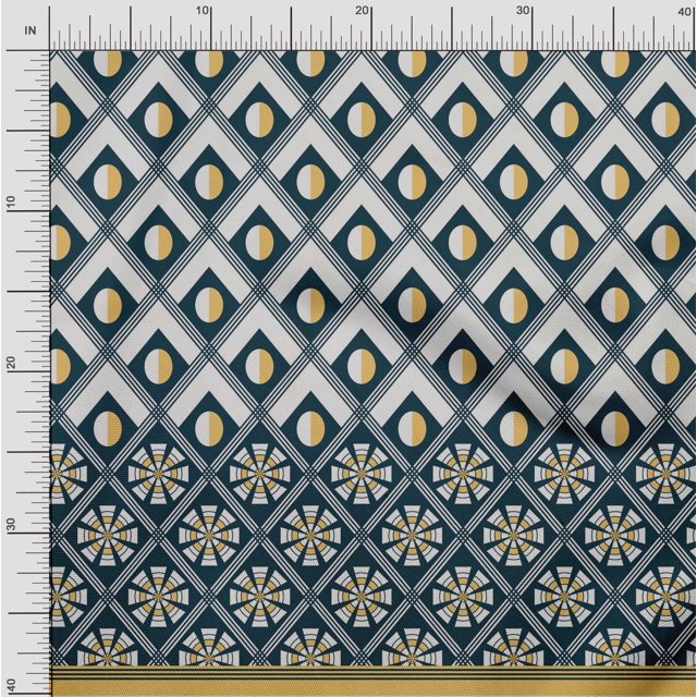 oneOone Polyester Lycra Dark Teal Blue Fabric Geometric Panel Craft Projects Decor Fabric Printed By The Yard 56 Inch Wide