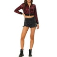 thumbnail image 2 of INSPIRE CHIC Women's  Metallic Long Sleeve Stand Collar Zipper Cropped Bomber Jacket S Wine Red, 2 of 6