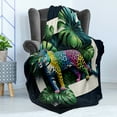 thumbnail image 3 of Ambesonne Leopard Fleece Throw Blanket Monstera Colorful Wilds 50"x70" Green Petrol Blue, 3 of 5