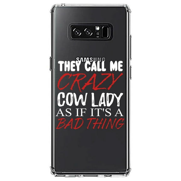 DistinctInk Clear Shockproof Hybrid Case for Samsung Galaxy Note 8 - TPU Bumper Acrylic Back Tempered Glass Screen Protector - Crazy Cow Lady As If It's a Bad Thing