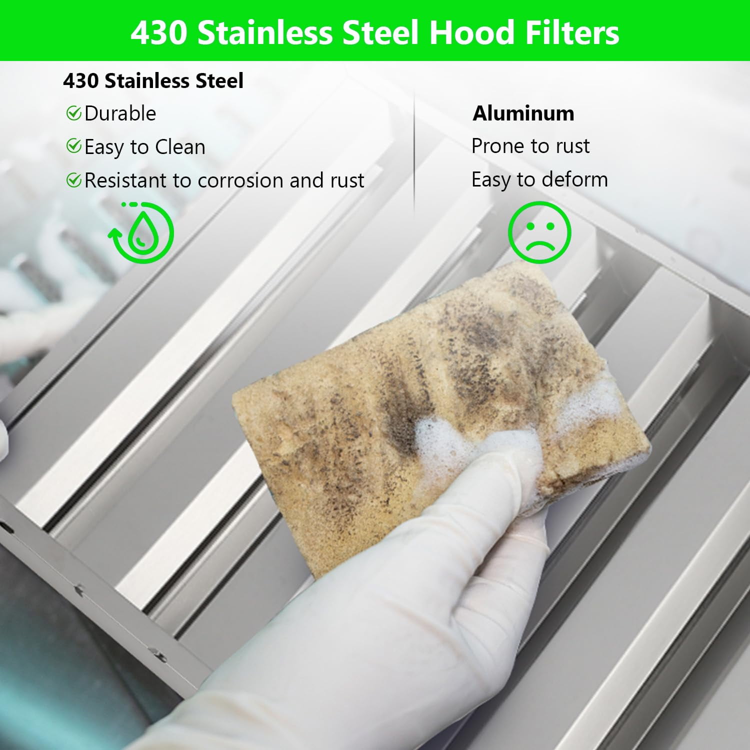 ChaoLink Commercial Hood Filters 19.5W x 15.5H Inch, 430 Stainless Steel 6 Grooves Range Hood Filter for Kitchen Exhaust Hoods, Pack of 6Silver