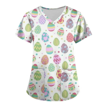 

CHMORA Scrub Tops Women Print Print Nurse Uniforms for Women Short Sleeve V-Neck Shirts Tee Tops with Pockets