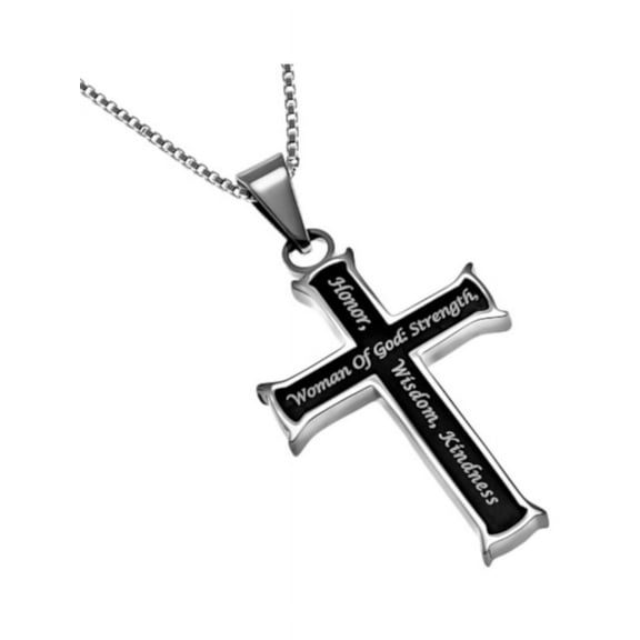 PROVERBS 31 WOMAN OF GOD, Women's Black Cross Necklace Stainless Steel