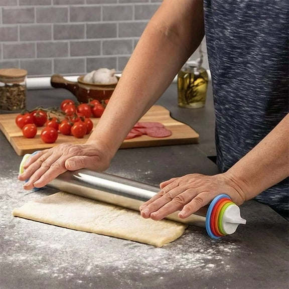 17" Household Stainless Steel Rolling Pin Kitchen Baking Tool W/ Graduated Scale