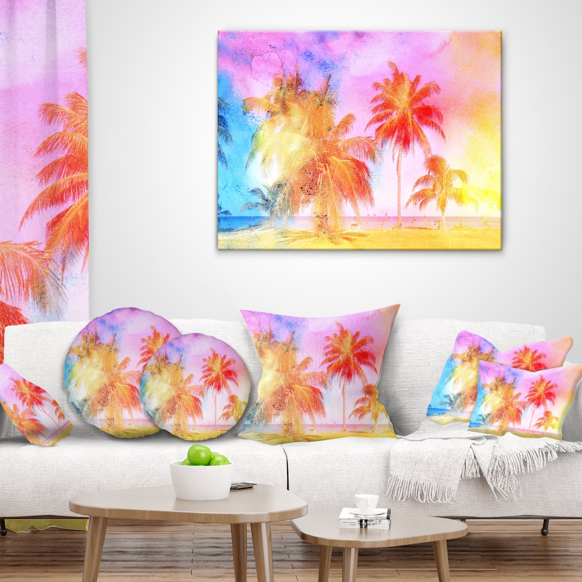 Designart High rise Retro Palm Trees - Landscape Painting Throw Pillow - 18x18