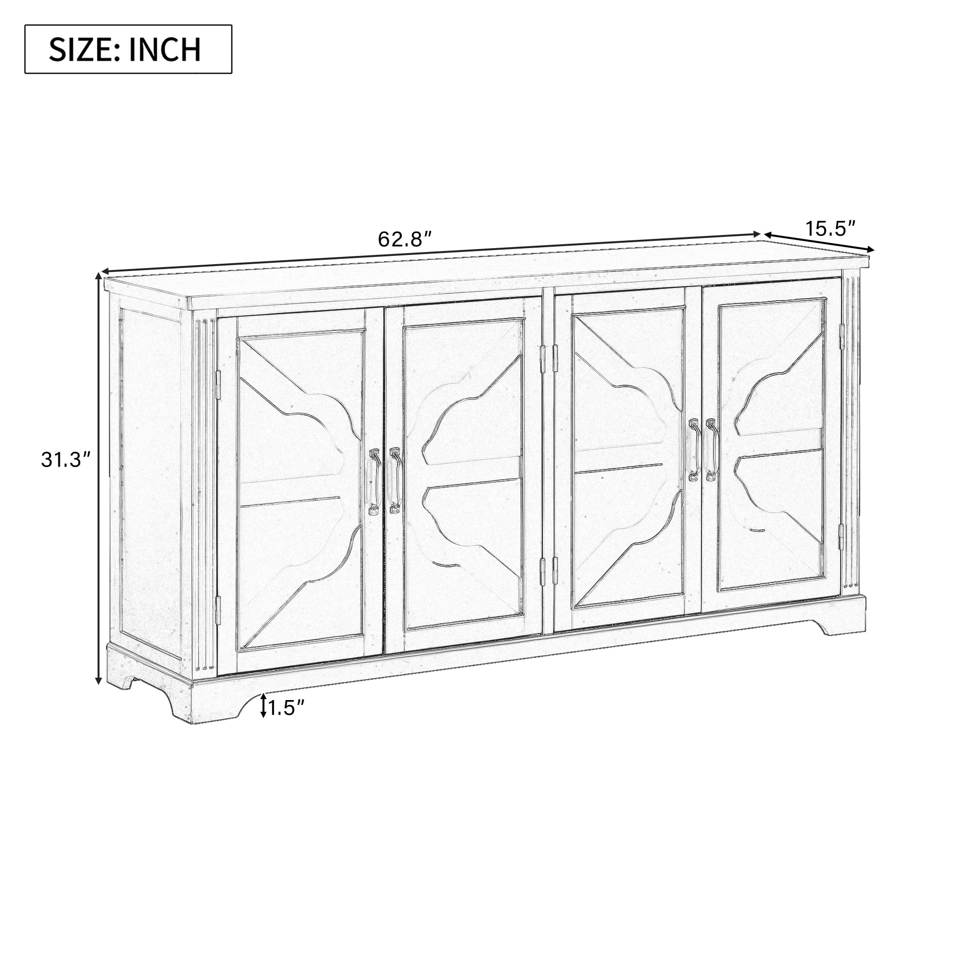 Euroco Wooden Sideboard Buffet Cabinet,62.8" Large Kitchen Storage Cabinet with Metal Handles for Kitchen Living Room,White