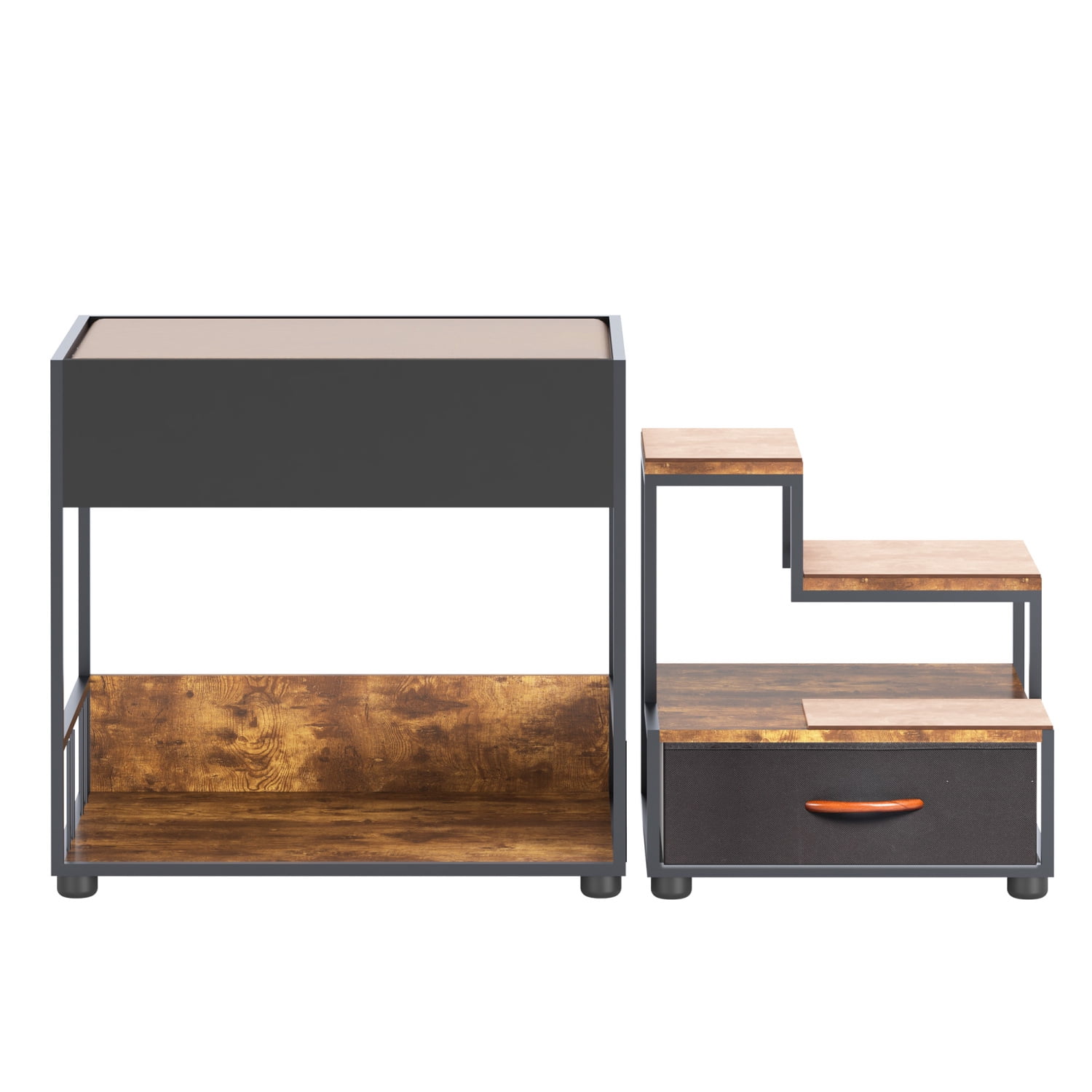 Lisonu Dog Window Perch with Steps, 2-Tier Bunk Bed Pet Platform with Storage Drawer, Removable Cushion, Non-Slip Pad, Multi-Level Cat Dog Lounge for Small Medium Pets, Vintage Black, 90lbs Capacity