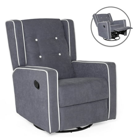 Best Choice Products Microfiber Tufted Mid-Century Upholstered Glider Recliner Lounge Rocking Chair with 360-Degree Swivel, Full Recline, (Best Swivel Rocker Recliner)