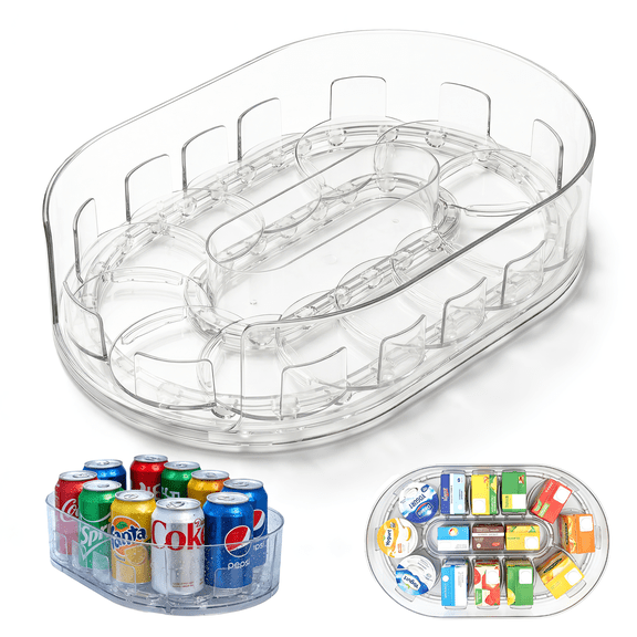 Lazy Susan Fridge Organizer, 360° Rotating Rectangular Clear Turntable for Refrigerator Cabinet Pantry Storage