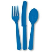 Royal Blue Plastic Utensils Set for 8 Guests, 24 Pieces
