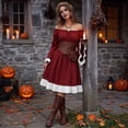 thumbnail image 6 of Renaissance Dress Women Medieval Victorian Dresses Off Shoulder Bell Sleeve Halloween Peasant Gothic Fairy Witch Wedding Under Dress Wine L, 6 of 9