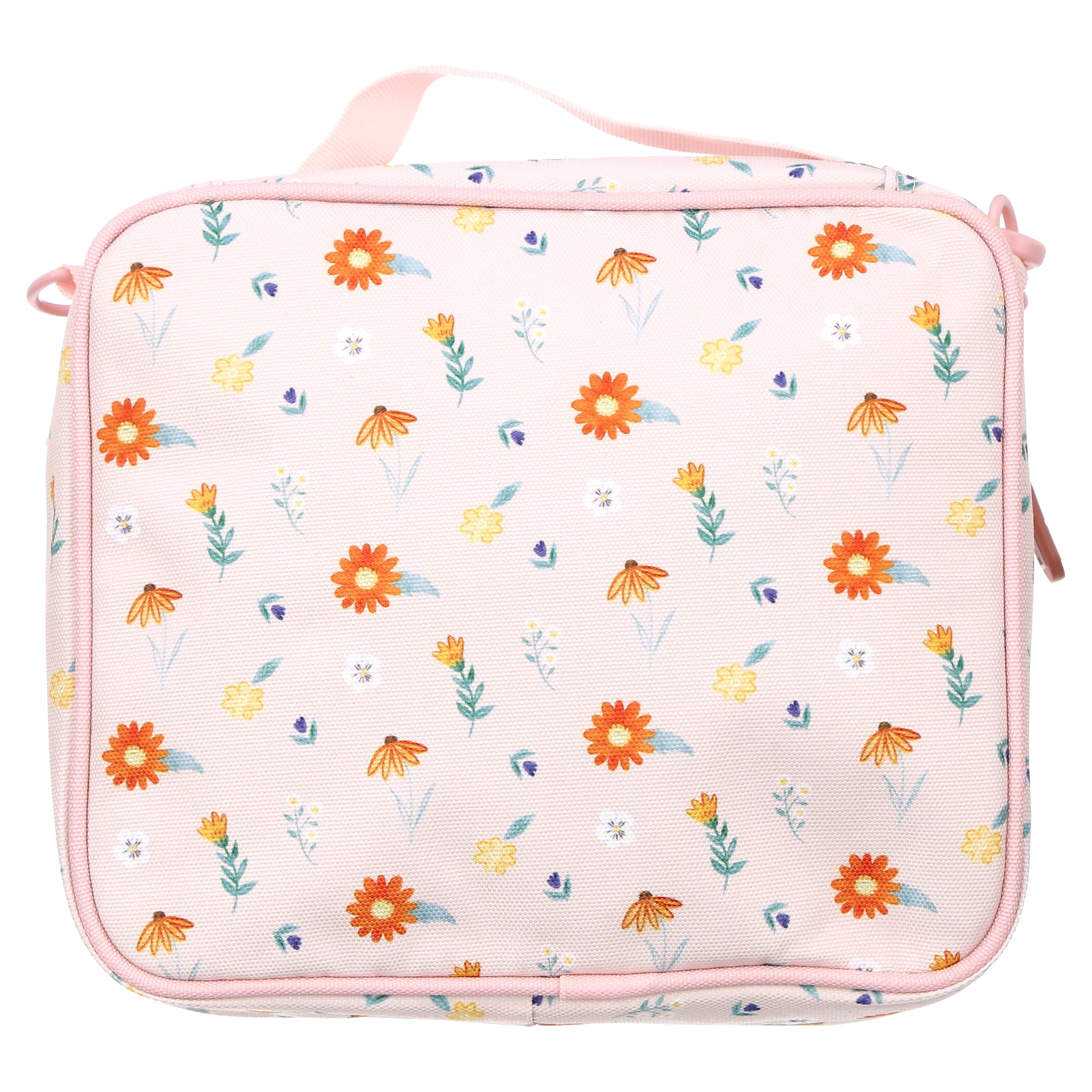 Austin Baby Co Lunch Bag – Reusable Lunch Bag with Pockets, Nameplate, and Adjustable Shoulder Strap – Insulated to Keep Foods Warm or Cold – Made with 100% Recycled Fabric (Wildflower Ripe Peach)