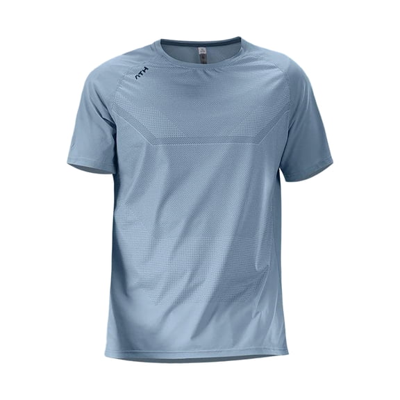 Bainana Mens Silk T Shirts Solid Color Short Sleeve Crew Neck Tops Breathable Male Summer Casual Wear T-Shirts Blue Size L