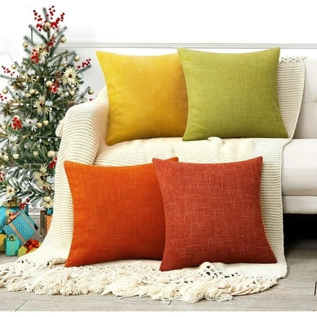 

16x16Christmas Red Decorative Throw Pillow Covers 16x16 Set of 2 Soft Chenille Throw Pillows Modern Farmhouse Square Pillow Covers Cushion Cases for Couch Sofa Bed Living Room (Red & Green)
