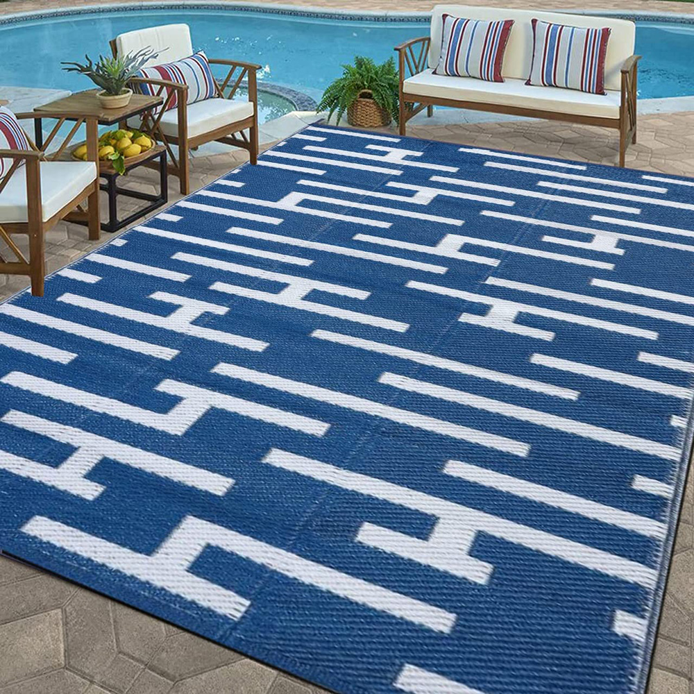Reversible Mats, Plastic Straw Rug 4X6 Ft Modern Area Rug