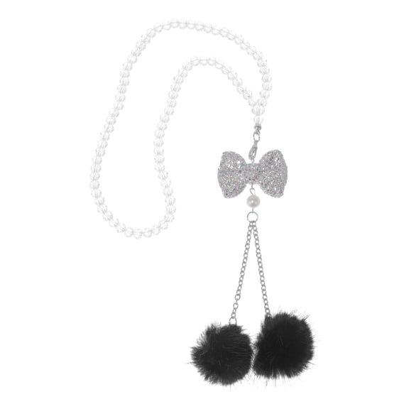 Unique Bargains 1 Pcs Artificial Crystal Bow,Mink Hair Car Rear View Mirror Pendant Accessories Car Hanging Ornament Black
