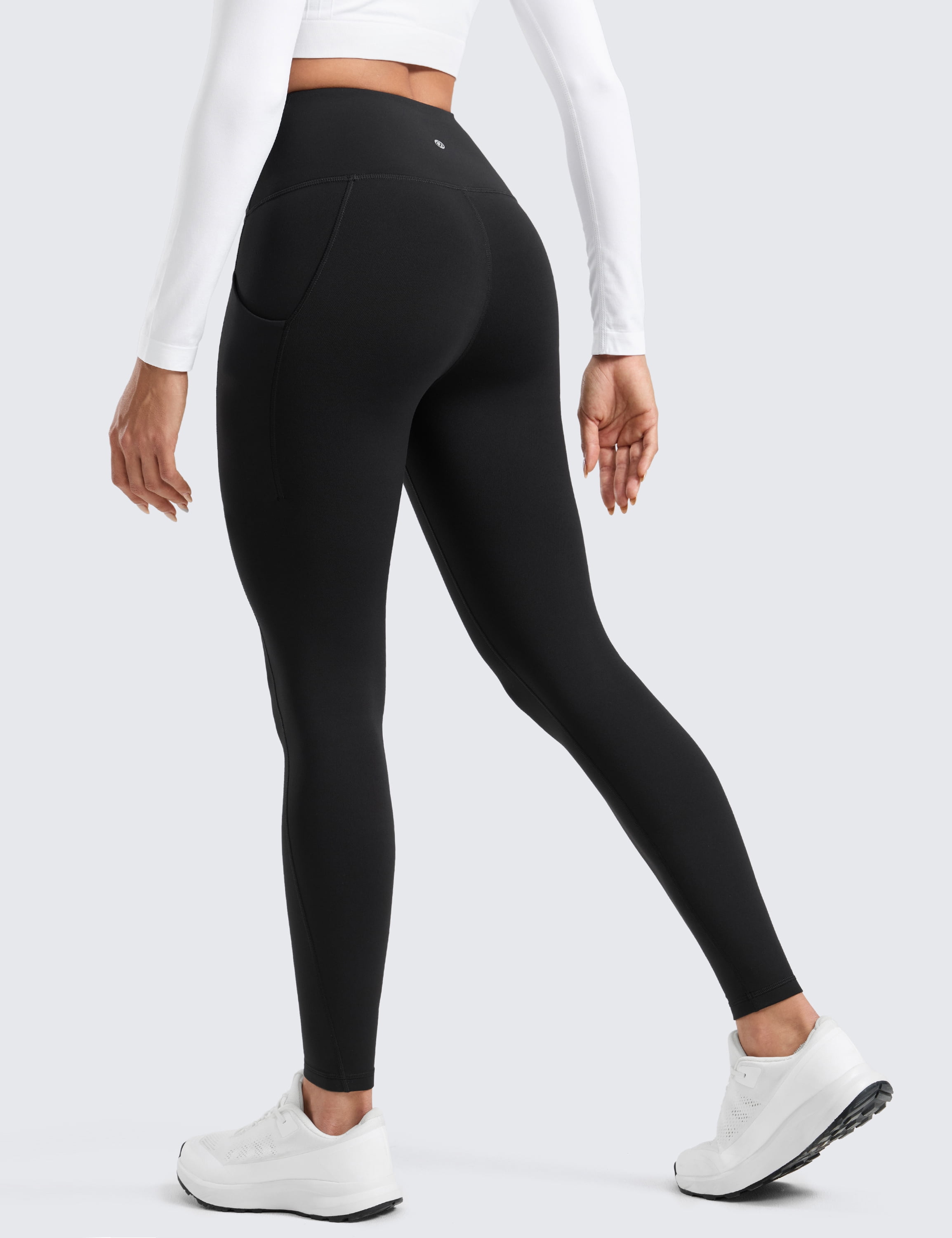 CRZ YOGA Water-Resistant Fleece Athletic Leggings Pockets 28" Thermal Hiking Casual Workout Womens Pants
