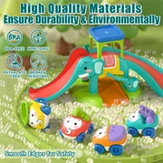 Toy Car for Kids, 5 in 1 Elephant Slide & Parking with 4 Push and Go Toy Cars, Toys for 2-3 Year Old, Toddler Toy Car, Learning Educational Toys for Boys Girls Best Birthday Gifts